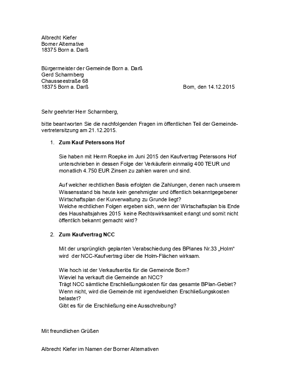 Fragen der Borner Alternativen